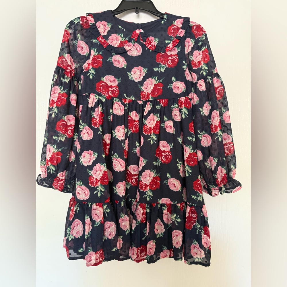 Janie and Jack Navy Dress with Navy/ Pink Floral Design